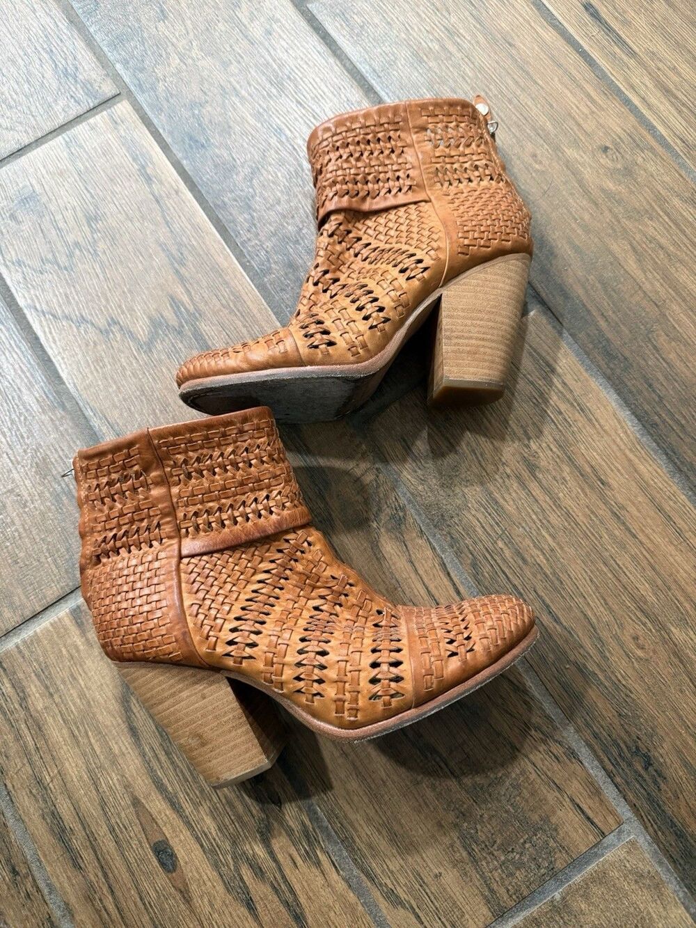 Rag & Bone Newbury Boots Brown Woven Leather Zip Up Ankle Womens Sz 39  US 8.5/9